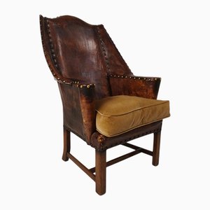 Poltrona antica in pelle, Inghilterra, inizio XIX secolo