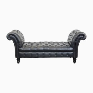 Großes Schwarzes Chesterfield Tagesbett aus Rindsleder