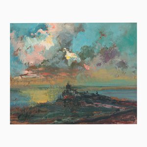 Coastal Sunset Cloud Study, Oil Painting, Framed