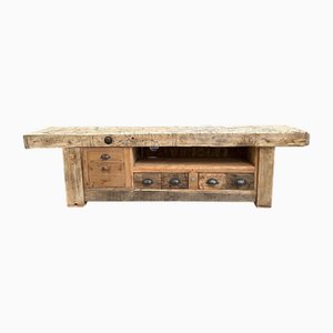 Early 20th Century Workbench Transformed Into a TV Stand