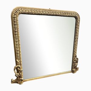 Large Antique English Arched Gilt Overmantle Mirror