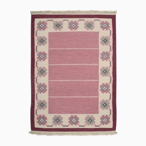 Swedish Geometric Pattern Handwoven Rug in Pure Wool