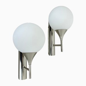 Lampade da parete Tube Ball in metallo cromato di Gaetano Sciolari Attrib, Italia, anni '70, set di 2