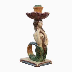 Candelabro de cerámica con forma de sirena, Italia