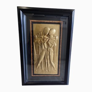 Bas-Relief d'Après Giorgio de Chirico, Ettore and Andromaca, 1980s, Argent Plaqué Or