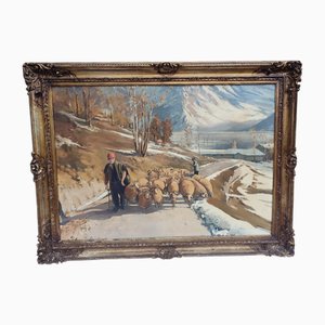 Pirotti, Shepherd, 1985, Oil Painting on Canvas, Framed