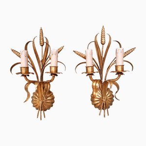 Wall Lights in Gilt Metal, Florence, Italy, 1970s, Set of 2