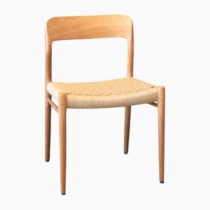Silla modelo 75 de roble y mimbre de Niels Otto (NO) Møller para JL Møllers, años 50