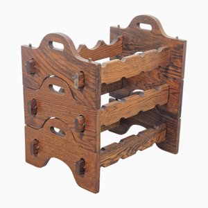 Vintage Brutalist Oak Wine Rack, 1960s