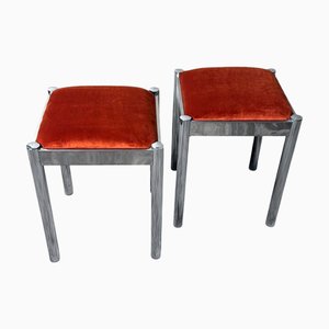 Sgabelli vintage in acciaio con seduta in velluto terracotta, Italia, anni '60