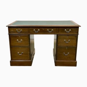 Late 19th Century Flat Desk with English Pedestals in Mahogany and Leather Top