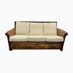 Early 20th Century Club Sofa in Leather & Fabric