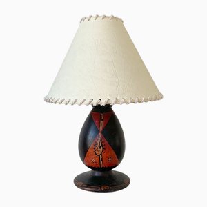 Amsterdamse School Batiked Wood Table Lamp by Louis Bogtman, Netherlands, 1920s