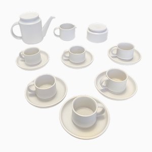 Set de Petit Déjeuner en Céramique Blanche par Franco Bucci pour Laboratorio Pesaro, 1970s, Set de 9