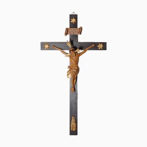 Late 19th Century Spruce Wood Carved Crucifix, Bohemia, 1800s