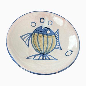 Mid-Century German Studio Pottery Plate with Fish Design by Wilhelm Diebener for Gothaer Keramik, 1960s