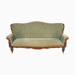 English Regency Country House Button Back Settee Sofa in Walnut, 1820s
