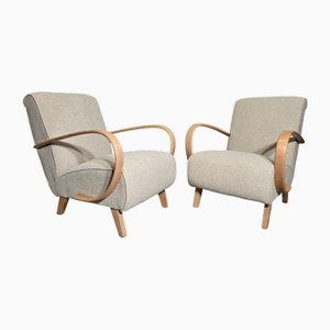 Jindrich Halabala Lounge Chairs in Grey Nubuck Leather