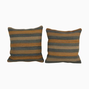 Housses de Coussin Kilim Vintage Rayées, Turquie, Set de 2