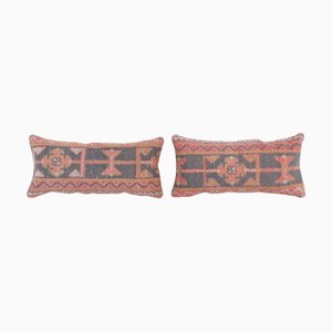 Gestreifte Vintage Oushak Kissenhüllen, 2er Set