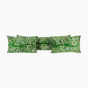 Housses de Coussin Ikat en Velours de Soie Vert, Set de 3