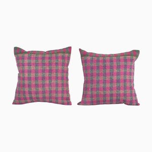 Housses de Coussin Kilim en Laine à Rayures Artisanales, Turquie, Set de 2