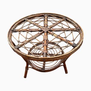Runder Vintage Rattan Tisch, 1950er