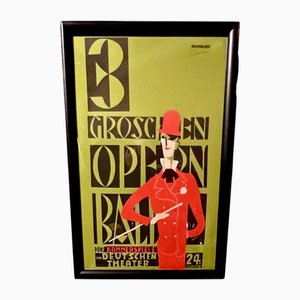 Affiche Linogravure 3 Couleurs Originale pour 3 Groschen Opern Ball der Kammerspiele im Deutschen Theater par David Schneuer