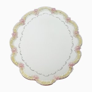 Grand Miroir Vintage en Verre de Murano avec Fleurs, Italie