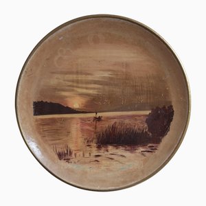 Assiette Murale Vintage en Céramique avec Motif Coucher de Soleil des années 50 par Brille-Schmitz, Allemagne, 1950s