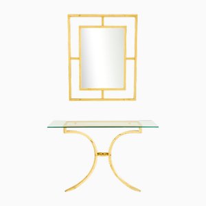 Gilt Wrought Iron Console Table with Mirror by Roger Thibier, 1960s