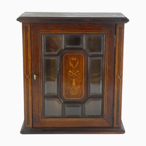 Antique Italian Inlaid Wall Cabinet with Beveled Glass