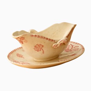 Antique Red Iron Earth Gravy Boat from Lunéville