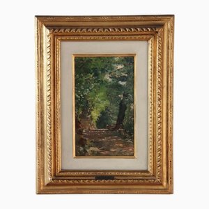 Italian Artist, Path in the Woods, Oil Painting on Board, Late 19th Century, Framed