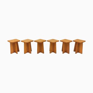 Hocker aus Eiche im Stil von Pierre Chapo, Frankreich, 1960er, 6er Set