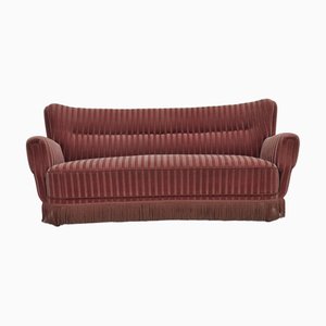 Danish Curved 3-Seater Sofa in Salmon Pink Furniture Velour, 1960s