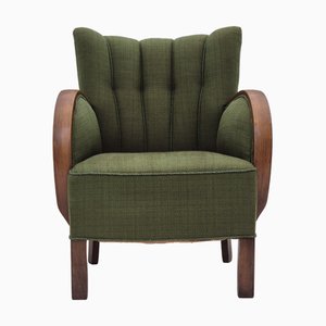 Danish Art Deco Armchair in Beech and Green Wool, 1950s