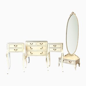 Vintage Louis XV Bedroom Furniture Set in White with Gold, Set of 4