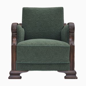 Poltrona relax in tessuto misto lana verde e faggio, Danimarca, anni '50