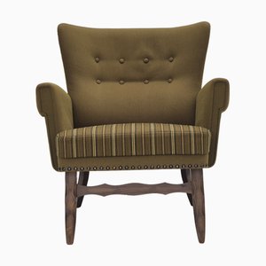 Danish Lounge Chair in Green Wool and Oak, 1970s