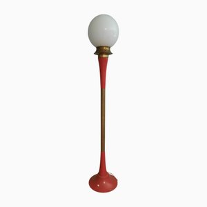 Italian Floor Lamp in Red Metal and Brass, 1950s