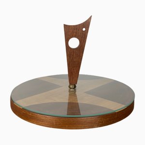 Tocadiscos Mid-Century moderno de madera y vidrio, años 50