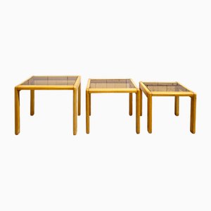 Nesting Tables in Wood and Glass, 1970s, Set of 3