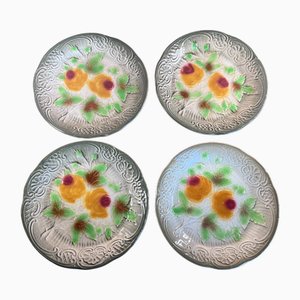 Antique Barbotine Plates, 1890s, Set of 4