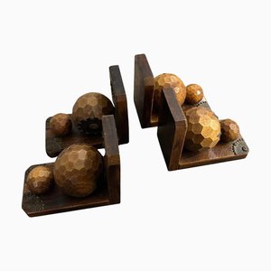 French Art Deco Wood and Iron Bookends, 1930s, Set of 4