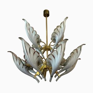 Mid-Century Modern Brass and Gray Murano Glass Chandelier attributed to Franco Luce, 1970s
