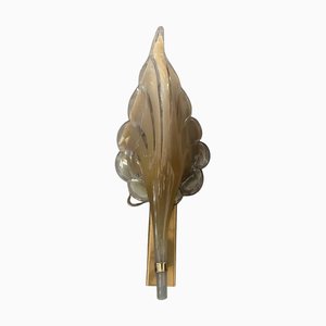 Mid-Century Modern Brown Murano Glass Leaf Wall Sconce attributed to Franco Luce, 1970s