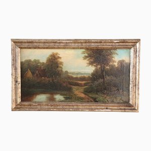 Paisaje inglés, pintura al óleo sobre lienzo, siglo XIX, enmarcado