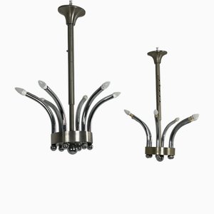 Vintage Adjustable Chromed Metal Pendants, 1970s, Set of 2