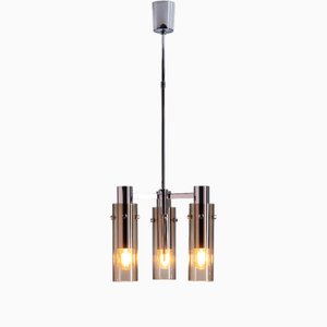 Hängelampe aus Chrom mit Rauchglasschirmen